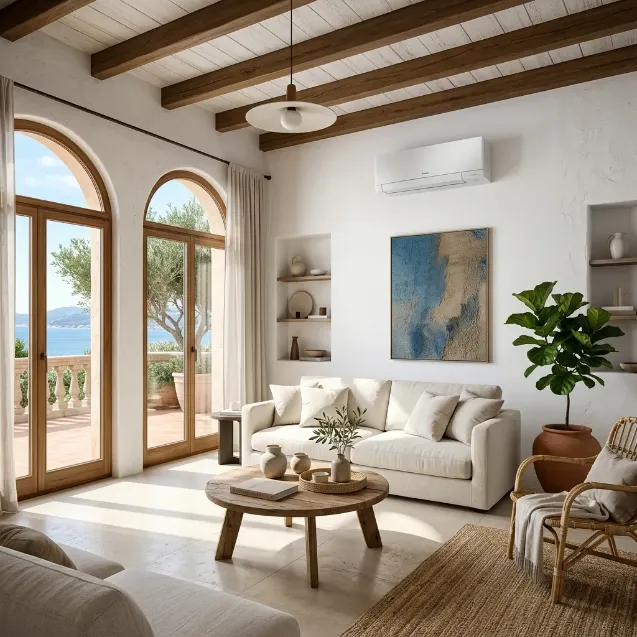 Aire acondicionado integrado en salón mediterráneo